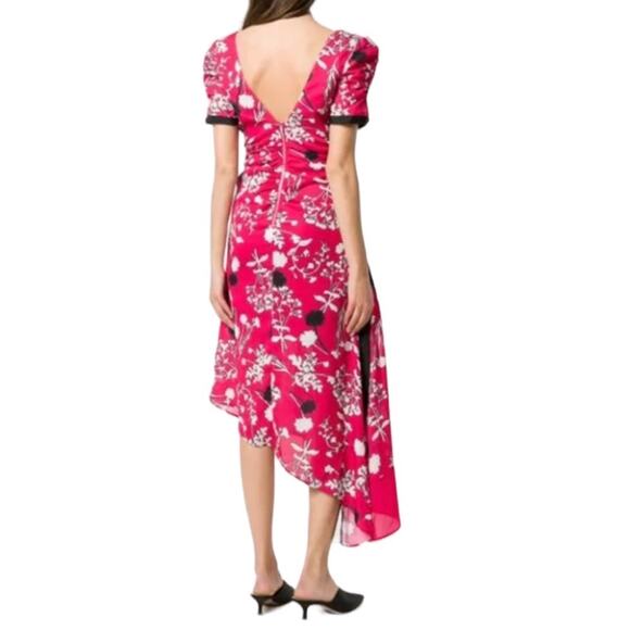 NWT Self-portrait Asymmetric Twist-front Floral-print Crepe De Chine Dress sz 4 - Picture 3 of 10